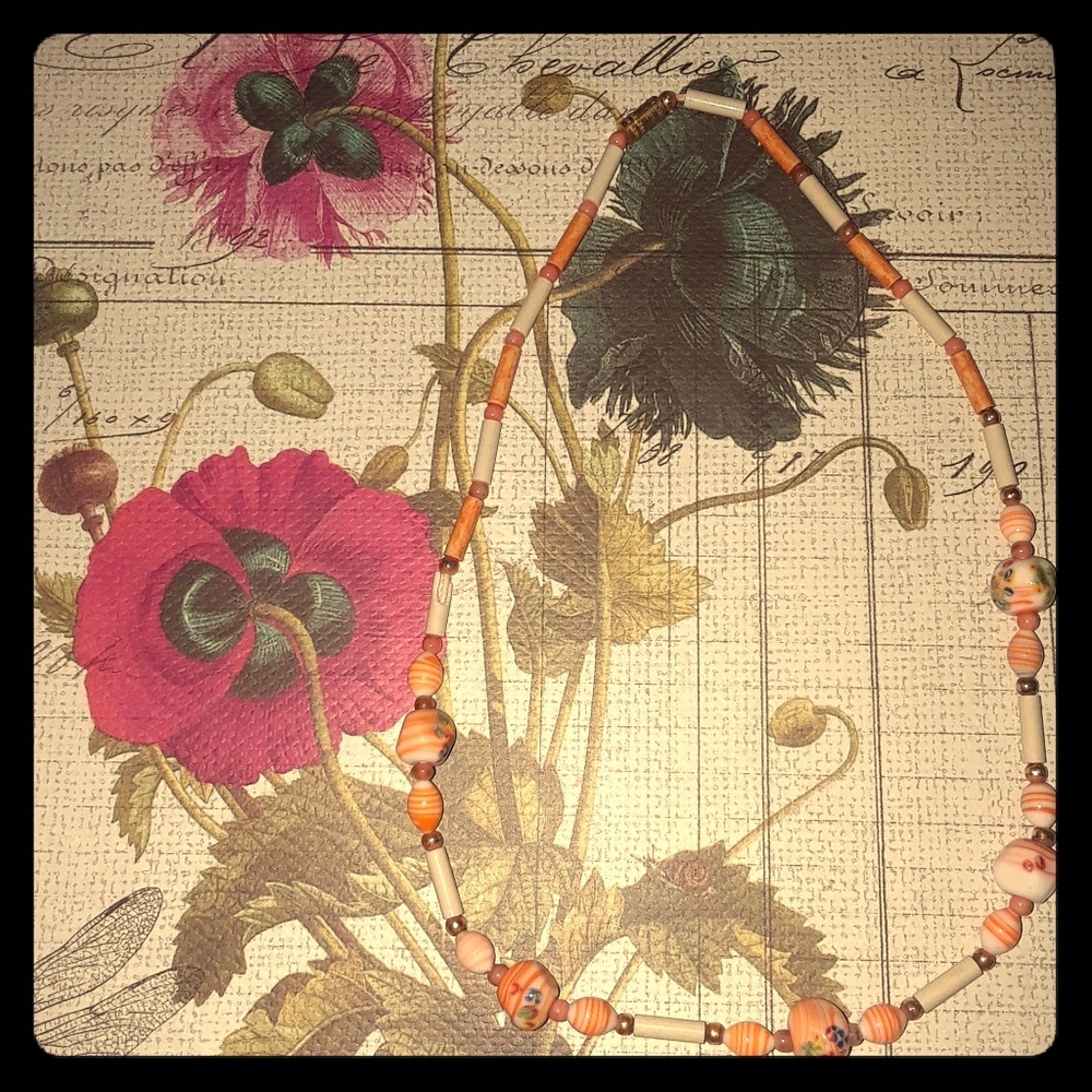 Orange and white gass bead necklace